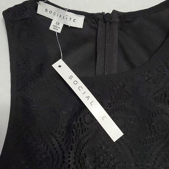 Socialite Black Laced Top Accordion Chiffon Chic Party Wedding Mini Dress XS - Picture 11 of 11